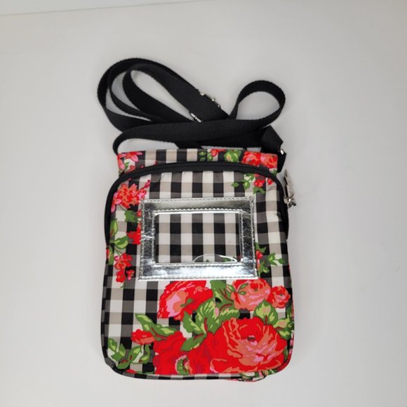 Betseyville Crossbody Bag Purse Black White Red Flowers - Picture 7 of 8